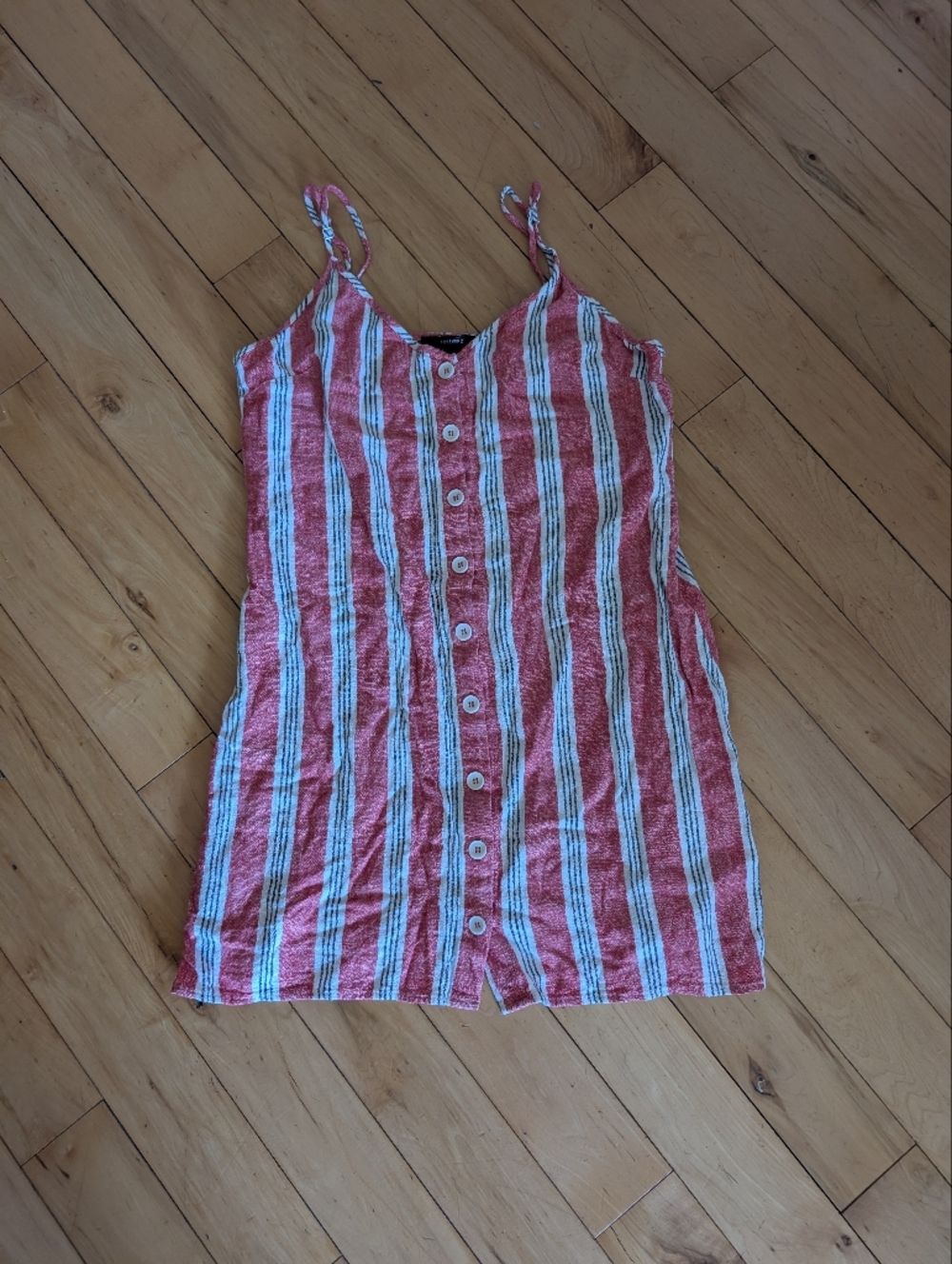 Red and White Striped Button-Front Summer Dress